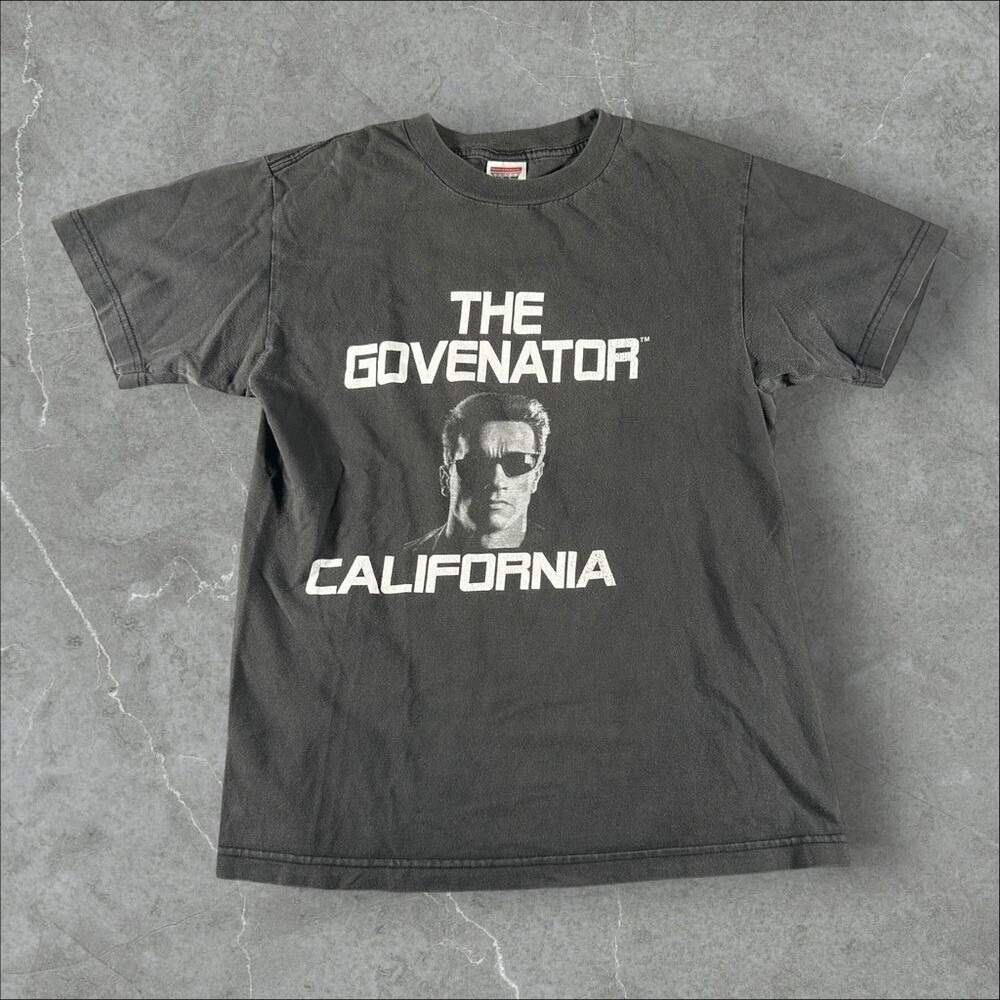 Vintage Arnold Schwarzenegger Shirt Mens Small Black 90s Movie Promo Governer